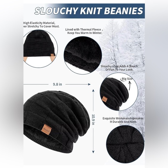 2024 Mens Hat Scarf and Gloves Set Winter, 3 in 1 Warm Set - Picture 2 of 8